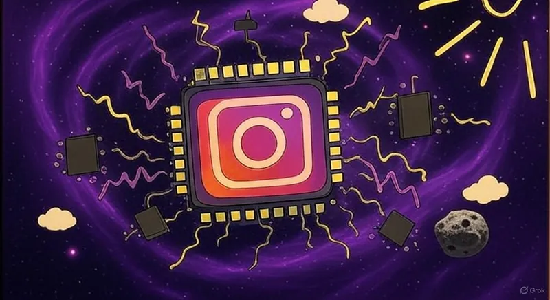 Instagram logo as a computer chip against a cosmic background